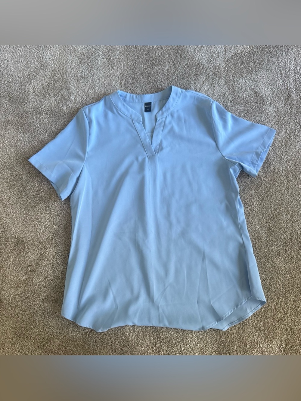 Women's Light Blue Split-Neck Short Sleeve Blouse